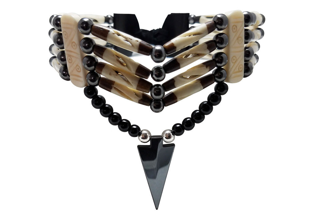 4 Row Traditional Buffalo Bone Hairpipe Beads Tribal Choker Necklace and Bracelet Set 